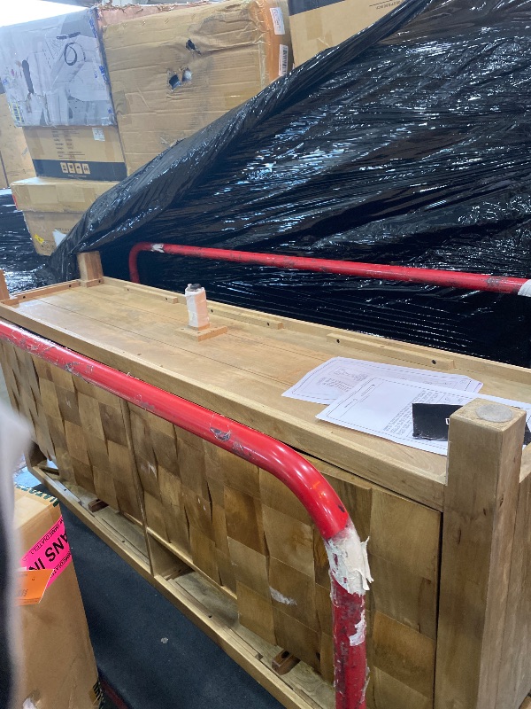 Photo 1 of  MINOR DAMAGE TO DOORS **
Signature Design by Ashley Hudwick Farmhouse 4-Door Accent Cabinet with 2 Adjustable Shelves, Light Brown