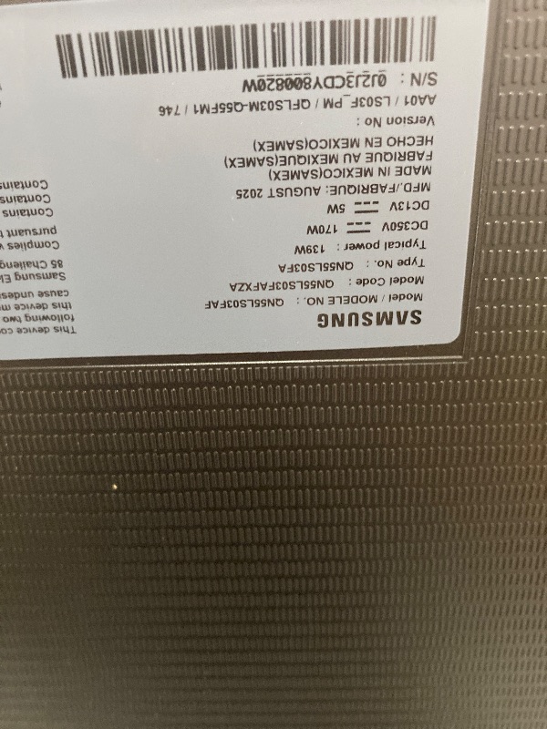 Photo 1 of ****************MISSING POWER CORD, THE ONECONNECT CORD, AND REMOTE*****************
Samsung 55-Inch Class The Frame LS03F 4K QLED Smart TV (2025 Model) Slim Fit Wall Mount, Modern Frame Design, NQ4 AI Gen2 Processor, Art Mode, Artful Picture Quality, Sam