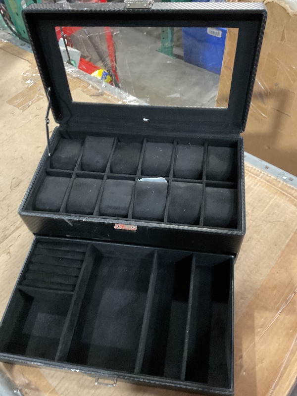 Photo 1 of ***(HEAVILY USED/ MINOR DAMAGE)***ProCase 12 Slot Watch Box for Men, 2-Layer Watch Display Case with Glass Lid, Watch Holder with Drawer, Jewelry Storage Organizer for Watches Sunglasses Rings Necklaces -Allblack