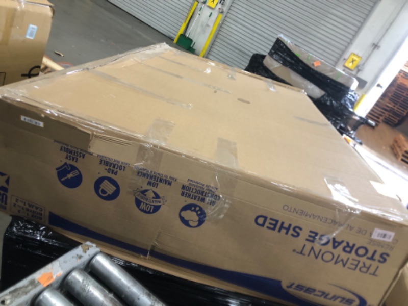 Photo 1 of  2 boxes ---Suncast 8x10 Ft. Outdoor Storage Shed - Large Resin Outdoor Shed with Floor Included, Lockable Double Doors & Skylights. 547 Cu Ft Tremont Garden Plastic Sheds for Lawn Tools, Riding Mowers, & Bikes