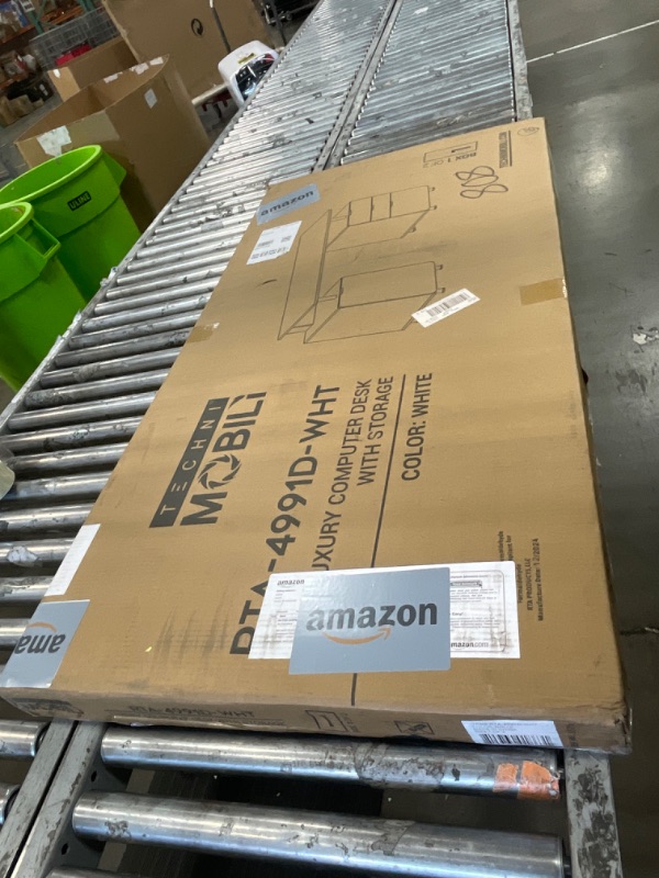 Photo 1 of ***INCOMPLETE***Elegant 56.75" W Executive Desk with 3 Drawers and Storage Cabinet, Modern Office Desk with Gold Accents, Floating Work Surface, Closed Storage with Ventilation & Adjustable Shelf (White,Gold)