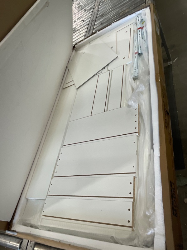 Photo 1 of ***INCOMPLETE***Elegant 56.75" W Executive Desk with 3 Drawers and Storage Cabinet, Modern Office Desk with Gold Accents, Floating Work Surface, Closed Storage with Ventilation & Adjustable Shelf (White,Gold)