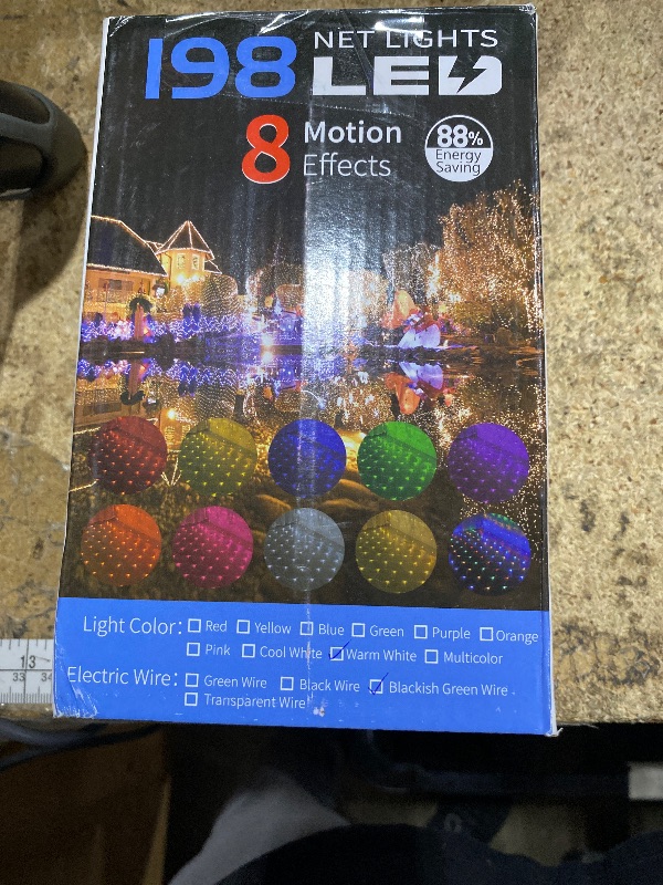 Photo 1 of 198 LED Warm White Net Lights Outdoor Mesh Lights 9.8ft x 6.6ft for Garden, Lawn, Shrubs, Party, Wedding, Christmas Decorations, 8 Modes & Memory Function, Connectable, Blackish Green Wire-Warm White