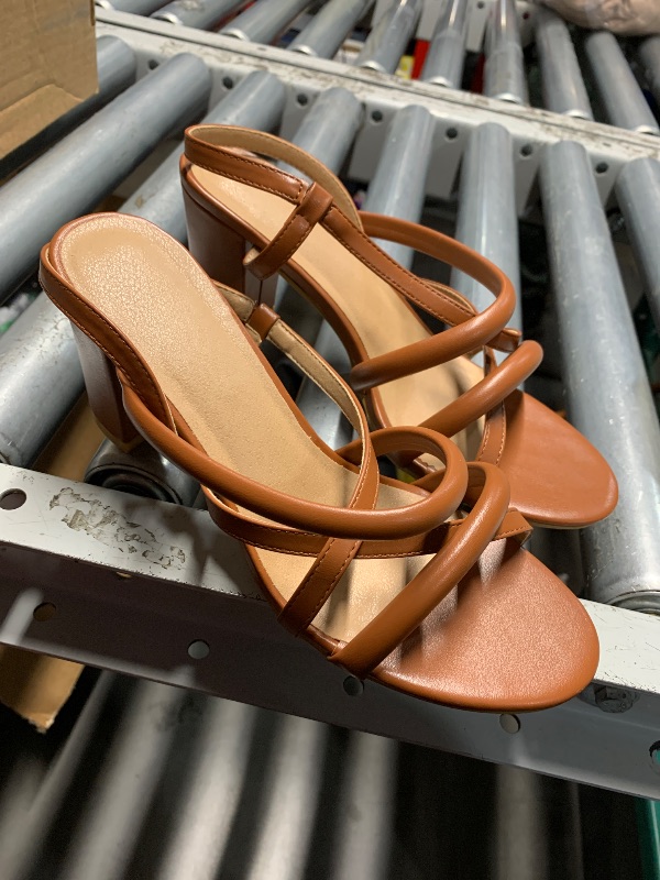 Photo 1 of (USD/FAIR) (8.5) Aomigoct Chunky Heels for Women Prom: Brown 8.5 Comfortable Strappy Open Toe Heeled Sandals - Ankle Strap Wedding Dress Heel Shoes