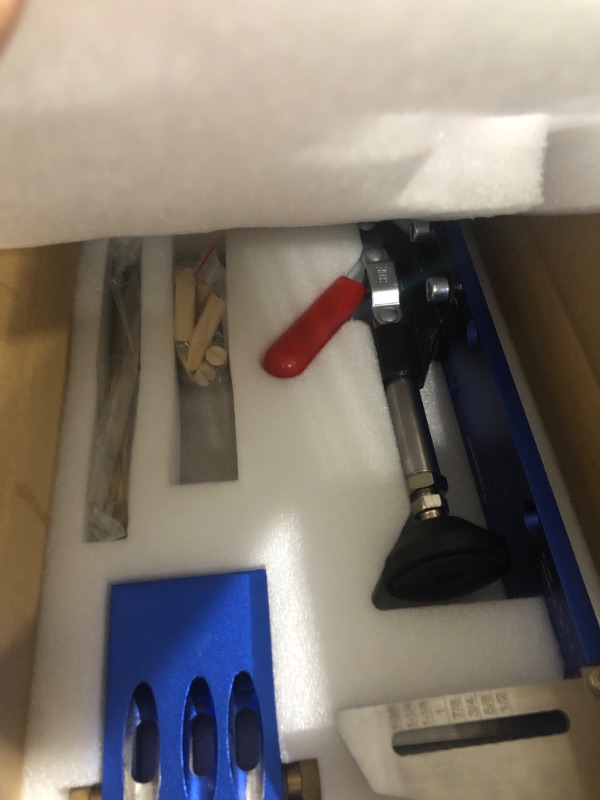 Photo 1 of **HAS BROKEN DRILL BITS** TRAVEANT Pocket Hole Jig Tool Kit, Pocket Hole Drill Guide Jig Set for 15° Angled Holes, All-Metal Pocket Screw Jig, Adjustable & Easy to Use Complete Kit of Drill Guide (Klein Blue)