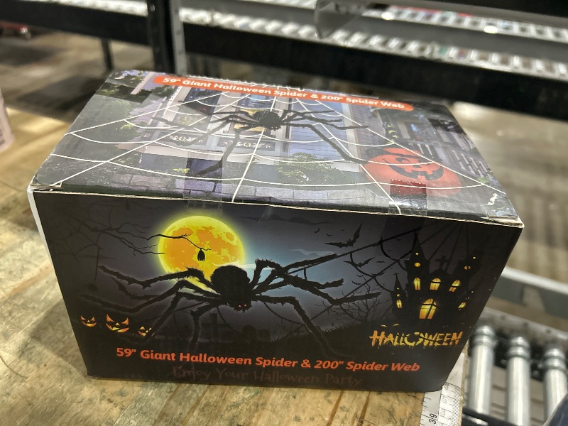 Photo 1 of 200" Halloween Spider Web + 59" Giant Spider Decorations Fake Spiders with Triangular Huge Spiders Web for Indoor Outdoor Halloween Decorations Yard Home Costumes Parties Haunted House Décor