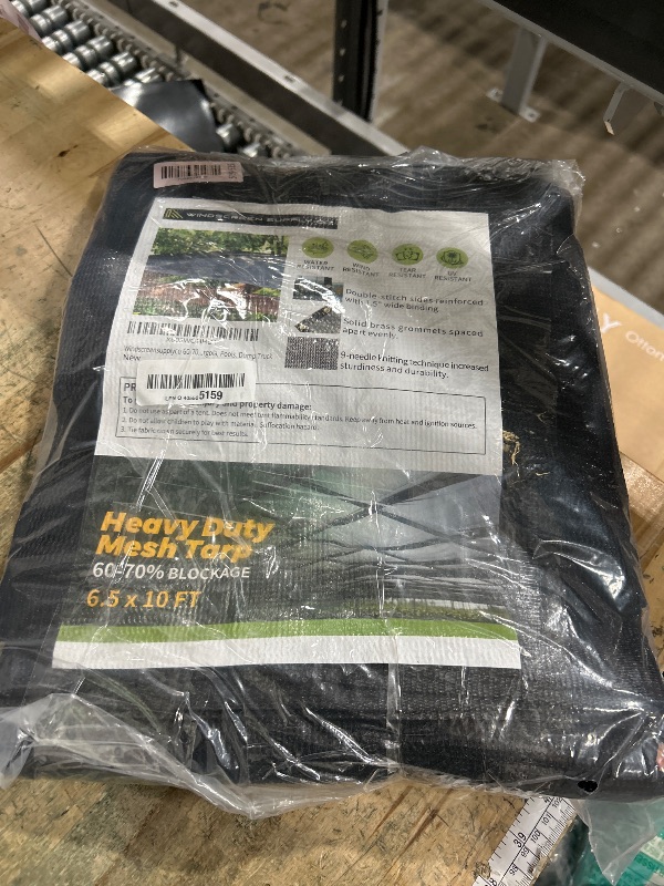 Photo 1 of [WindscreenSupplyCo] 60-70% 6.5 FT X 10 FT Mesh Tarp/Shade Cloth 9-Needle Knitted Heavy Duty Black with Grommets for Green House, Garden, pergola, Pools, Dump Truck - MT6510BLKX1