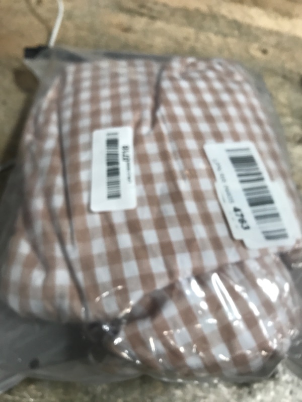 Photo 1 of (SMALL) (BAGGED) MASKAZU Women's Casual Midi Deep V Neck Short Puff Sleeve Gingham Dress Beige White S