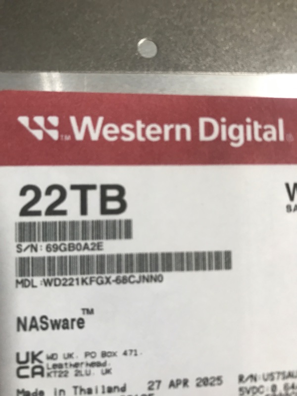 Photo 1 of ***(PARTS ONLY/ NON FUNCTIONAL)***
Western Digital 22TB WD Red Pro NAS Internal Hard Drive HDD - 7200 RPM, SATA 6 Gb/s, CMR, 512 MB Cache, 3.5" - WD221KFGX