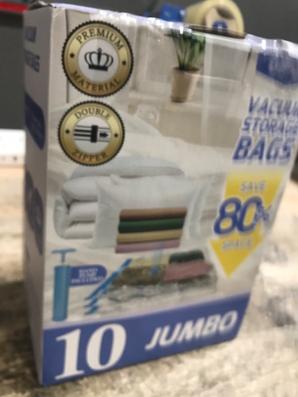 Photo 1 of 10 Pack Jumbo Vacuum Storage Bags with Hand Pump, 80% Storage Space Saving, Sturdy Leak-Free Space Saver Vacuum Seal Bags for Clothing, Vacuum Compression Bags for Travel Lugggage Blankets Comforters