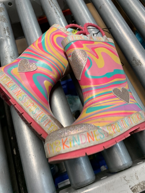 Photo 1 of (used)(size 11) Western Chief Girls' Waterproof Printed Rain Boot with Easy Pull on Handles,rainbow boots 