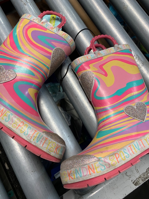 Photo 1 of (used)(size 11) Western Chief Girls' Waterproof Printed Rain Boot with Easy Pull on Handles,rainbow boots 