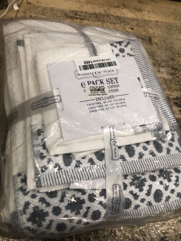 Photo 1 of 100% Turkish Cotton Luxury Towel Set | Super Soft and Highly Absorbent | Textured Dobby Border | 550 GSM | 2 Bath Towels, 2 Hand Towels, & 2 Washcloths | Nitra Collection (White / Dark Grey)