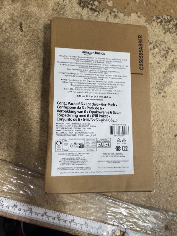 Photo 1 of Amazon Basics Heavy Duty Packaging Tape with Dispenser for Shipping, Moving and Storing, 1.88" x 22.2 yds, 6-Pack, 4.33 x 2.64 x 2.36 in
