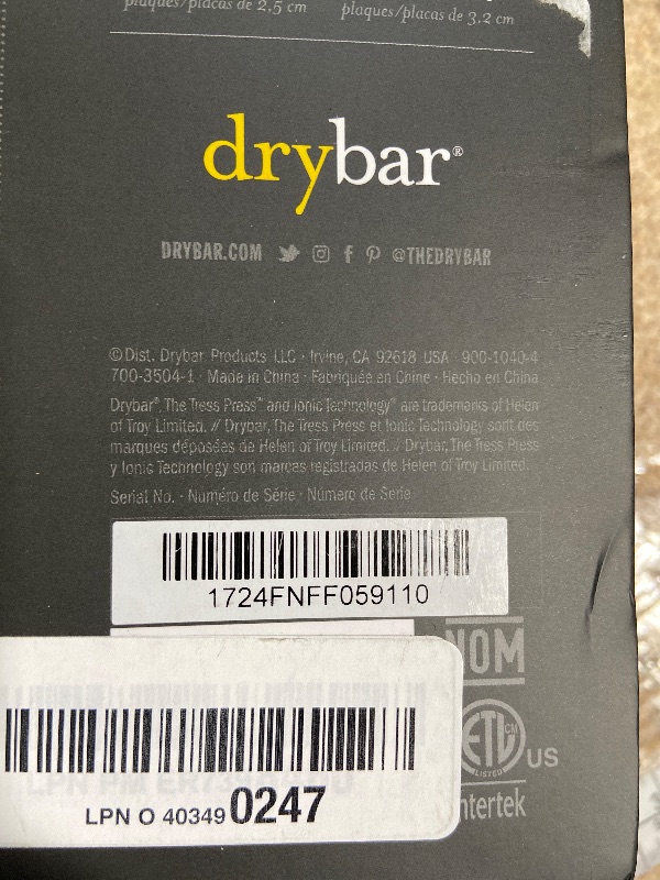 Photo 1 of ***SEE NOTES****Drybar The Tress Press Straightening Iron 1" - Ionic Technology for Smooth, Shiny Hair - Straighten or Wrap Around Barrel to Create Curls, Waves, or Sleek Styles
