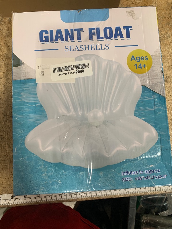 Photo 1 of 52" Thickened Inflatable Seashell Pool Float, Giant Pool Floating Raft Chair with Pearl Balls, for Birthday Party, Ocean Theme Decorations, Beach & Pool Party Decorations