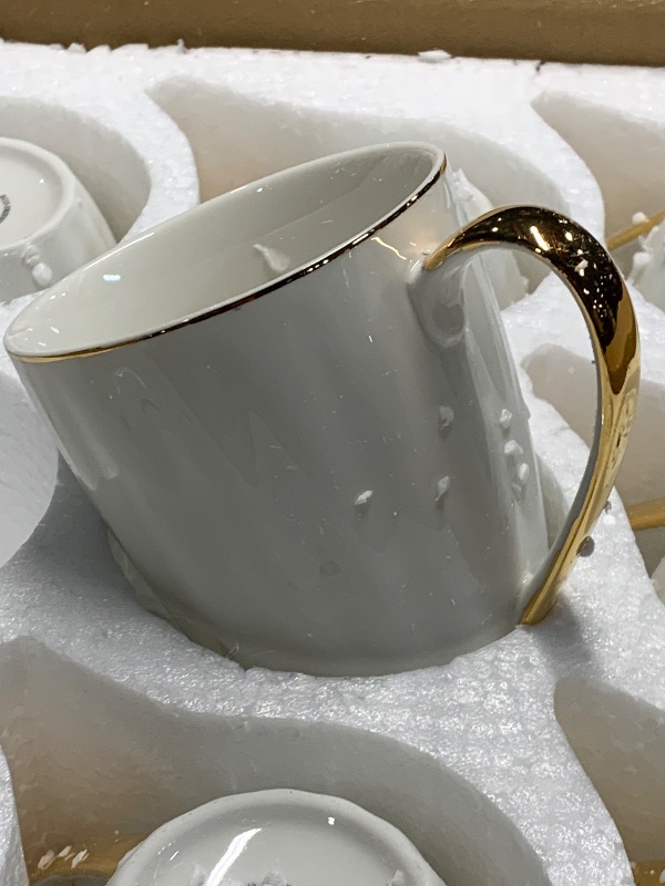 Photo 1 of (missing one)(see images) Brew To A Tea - White Porcelain Coffee Mugs with Gold Rim, Set of 12, 12oz, Modern Wedding Mugs