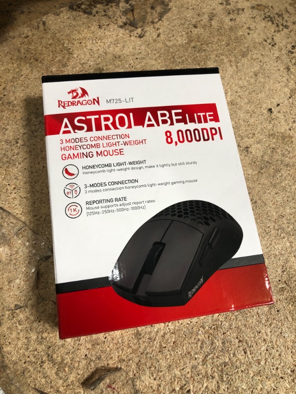 Photo 1 of Redragon M725 Honeycomb Shell Gaming Mouse Wireless, Ultra Lightweight 49g, 8000 DPI Tri-Mode BT5.1/2.4GHz/Type-C Wired Gamer Mouse with 2 Side Buttons, Macro Programmable for PC/Mac/Laptop, Black