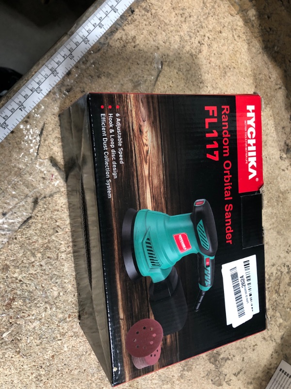 Photo 1 of 5-Inch Random Orbital Sander, HYCHIKA 13000RPM Electric Orbital Sander with 6 Various Speeds, Palm Sander with 12 Pcs Sandpapers, 1 Pcs Dust Bag, Fit for Woodworking/Sanding