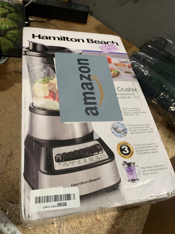 Photo 1 of **MISSING GLASS PITCHER** Hamilton Beach Wave Crusher Blender For Smoothies With 40 Oz Glass Jar and 14 Functions, Ice Sabre Blades & 700 Watts for Consistently Smooth Results, Black + Stainless Steel (54221)