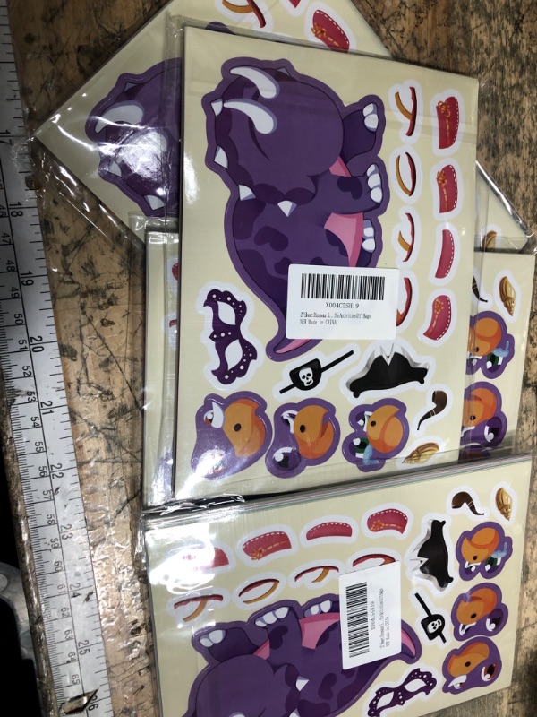Photo 1 of 4 PACK**27 Dinosaur Stickers, Make Your Own Dinosaur Face Stickers for Kids' Birthday Party Supplies, DIY Crafts Gift Bags