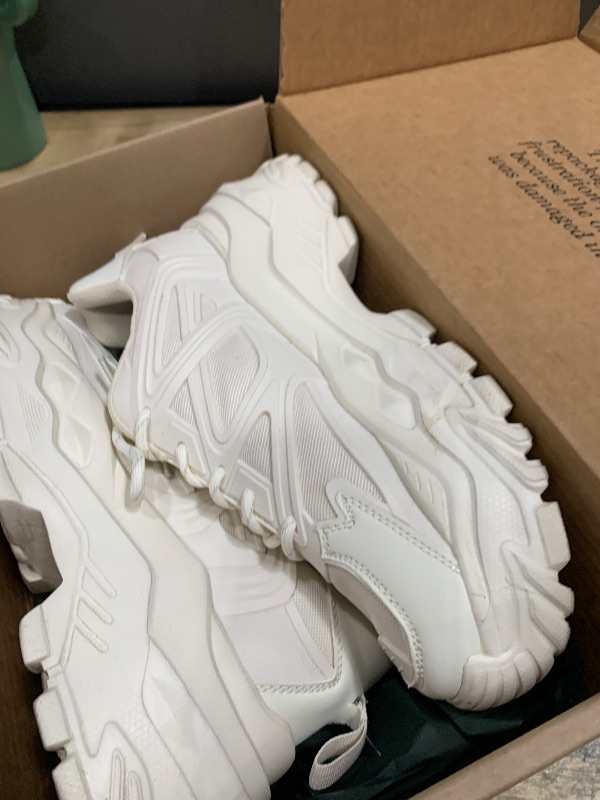 Photo 1 of **SHOWS SIGNS  OF HEAVY USAGE/NEEDS CLEANING ALSO RUNS BIG** Niluber Chunky Sneakers for Women White Black Red Purple Platform Sneakers Comfortable Casual Lace Up Fashion Tennis Shoes(Beige,8.5)