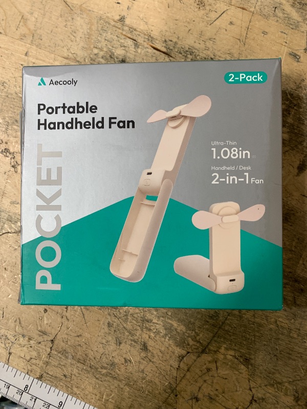 Photo 1 of **PARTIAL SET/ONLY 1** Aecooly Slim Portable Fan 2 Pack, Thin Handheld Fan, USB Rechargeable Mini Personal [24H Max Cooling Time], Battery Powered Small Foldable Pocket for Travel, Summer, Gifts for Women -Beige