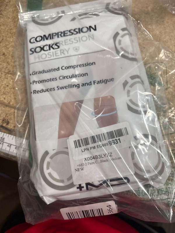 Photo 1 of +MD 2 Pairs Compression Socks for Women & Men Medical Grade 20-30 mmHg, Open-Toe knee High Stocking, Support for edema, Varicose Veins, Nude/ Black, Medium