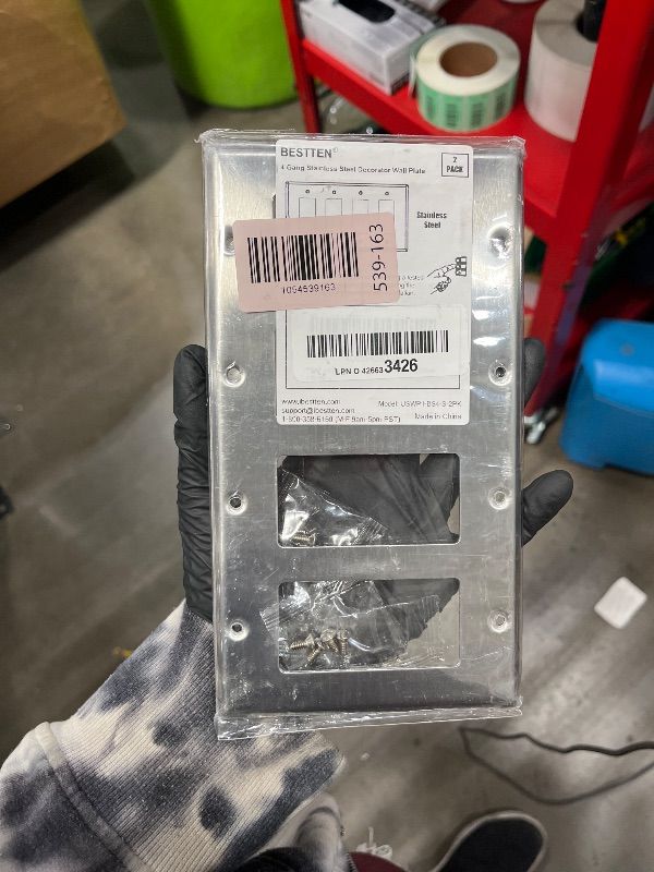 Photo 1 of [2 Pack] BESTTEN 4-Gang Decor Metal Wall Plate with ?hite or Clear Plastic Film, Stainless Steel Outlet Cover, H4.53" x W8.23", Standard Size