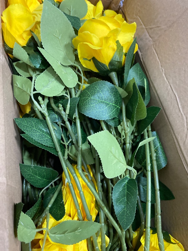Photo 1 of 12 PCS Artificial Flowers Roses Silk Flowers Fake Long Stem Artificial Roses for Home Wedding Decorations (Yellow)