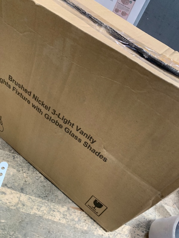 Photo 1 of 3 Lights Vanity Light, Brushed Nickel Bathroom Light Fixtures, Farmhouse Wall Sconces with Globe Clear Glass Shade, Porch Wall Mount Lamp for Mirror, Kitchen, Porch, Living Room, Workshop (E26 Base)