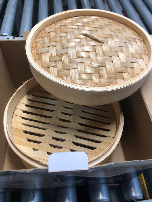 Photo 1 of (incomplete)(see all images) Dumpling Bamboo Steamer 10 Inch 2 Tier Wooden Basket With Handle, Ring Adapter, Reusable Silicone Liner