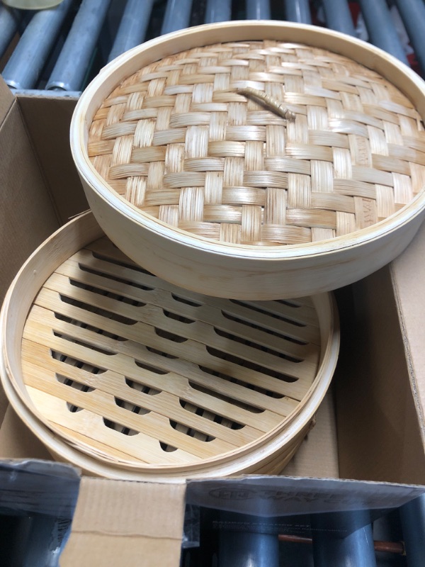 Photo 1 of (incomplete)(see all images) Dumpling Bamboo Steamer 10 Inch 2 Tier Wooden Basket With Handle, Ring Adapter, Reusable Silicone Liner