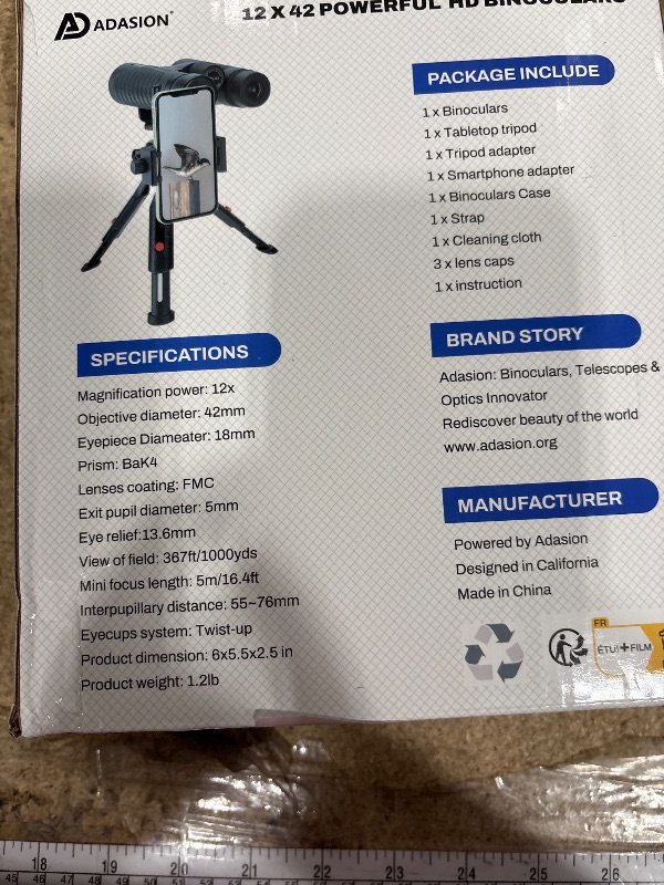 Photo 1 of 12x42 HD Binoculars for Adults High Powered with Phone Adapter and Tripod, Super Bright BAK4 Prism Waterproof Binoculars for Bird Watching Hunting Hiking Safari Travel Sports