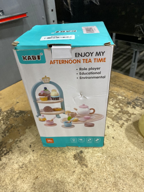 Photo 1 of **MISSING PIECES** MONT PLEASANT 23pcs Wooden Tea Set for Little Girls, Toddler Tea Set Wooden Toys Play Kitchen Accessories with Cupcake Stand and Tray, Kids Tea Party Set Pretend Play Food Birthday Gift Playset