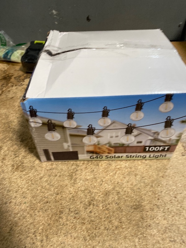 Photo 1 of 100FT Solar Lights Outdoor String Lights Waterproof G40 Patio lights Solar Powered with Remote USB Port 30+2 LED Shatterproof Bulbs 3 Light Modes, Dimmable Solar Lights for Camping for Porch Backyard