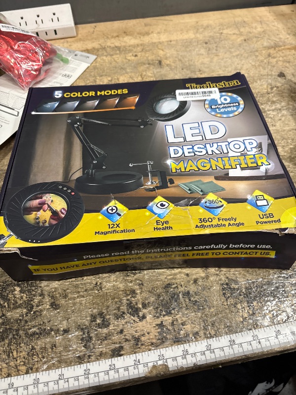 Photo 1 of 12X Magnifying Glass with Light and Stand, 144 LEDs Brightest Desktop Magnifying Lamp, 10 Dimmable Brightness 5 Color Modes, Hands Free Metal Desk Lamp for Craft Reading Painting Hobby Close Work