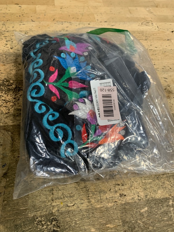 Photo 1 of ***USED HAS DEODORANT STAINS*** YZXDORWJ Women Mexican Embroidered Off-Shoulder Blouse Lace Falbala Top Typical Mexican Blouse (XXL, 346BK)