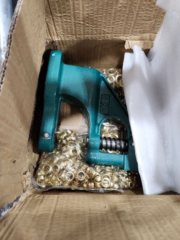 Photo 1 of **************Missing pieces, Handler and dies***************
BEAMNOVA Grommet Tool Kit Hand Press Eyelet Setter Machine 1/4, 3/8, 1/2 Inch (6, 10, 12 mm) Setting Dies, 1500 Golden Grommets