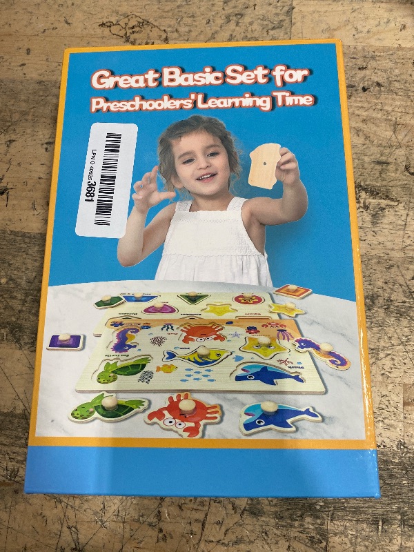 Photo 1 of Wooden Peg Puzzles for Toddlers,Montessori Toddler Puzzles for Child,Fine Motor Skill Learning Puzzles Toys for Baby Boys Girls Gifts-3 Pcs Shape,Farm,Sea Animal