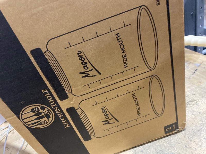 Photo 1 of 1 Gallon Glass Mason Jar with Airtight Wooden Lid, Wide Mouth Large Food Storage Container with Measurement Markings For Kitchen Pantry, Pickling, Cookies, Flour & Sugar - 2 Pack