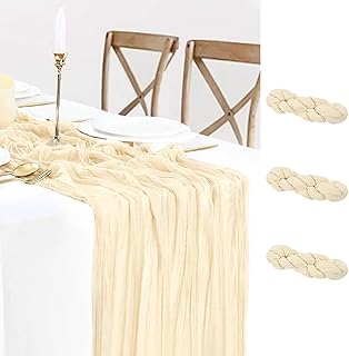 Photo 1 of 3 Pack Beige Cream Cheesecloth Table Runner, 35x120 Inches Cream Gauze Table Runner Boho Cheese Cloth Table Runner for