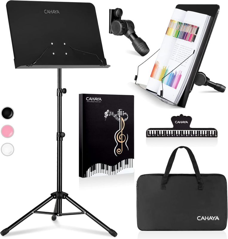 Photo 1 of **PARTIAL SET MISSING ASSEMBLY PIECES** CAHAYA Music Stand for Sheet Music - Dual-use Converts to Desktop Stand Portable& Foldable 31.4-57in Height Adjustable Sturdy Tray Holds Thick Books or Tablets 5 in 1 Package with Carrying Bag Sheet Music Folder