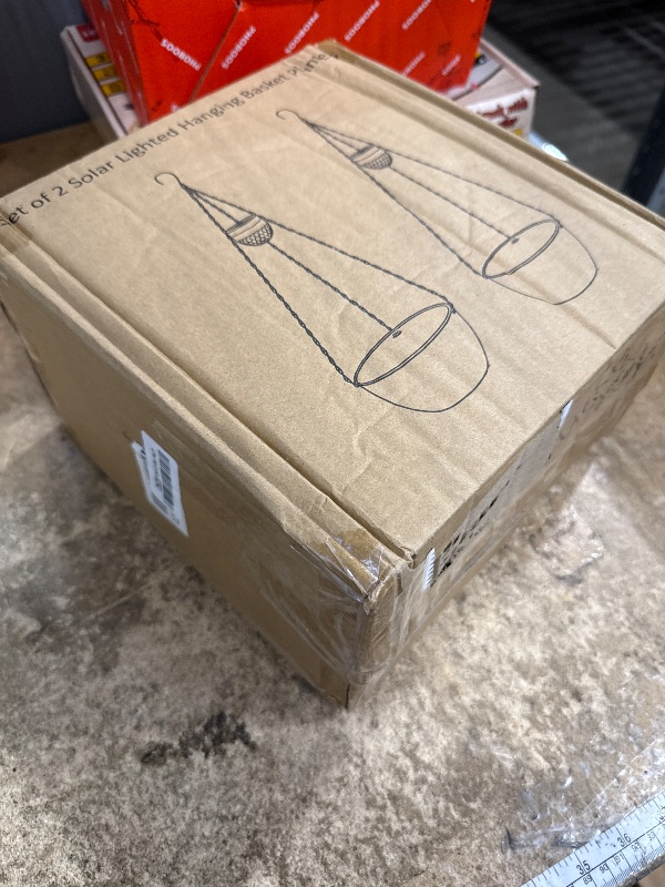 Photo 1 of 2 Packs Hanging Planters Basket for Outdoor Plants, Solar Powered Self Watering White Round Plastic Flower Pots with Drainer for Balcony Patio Garden Outdoor Decoration