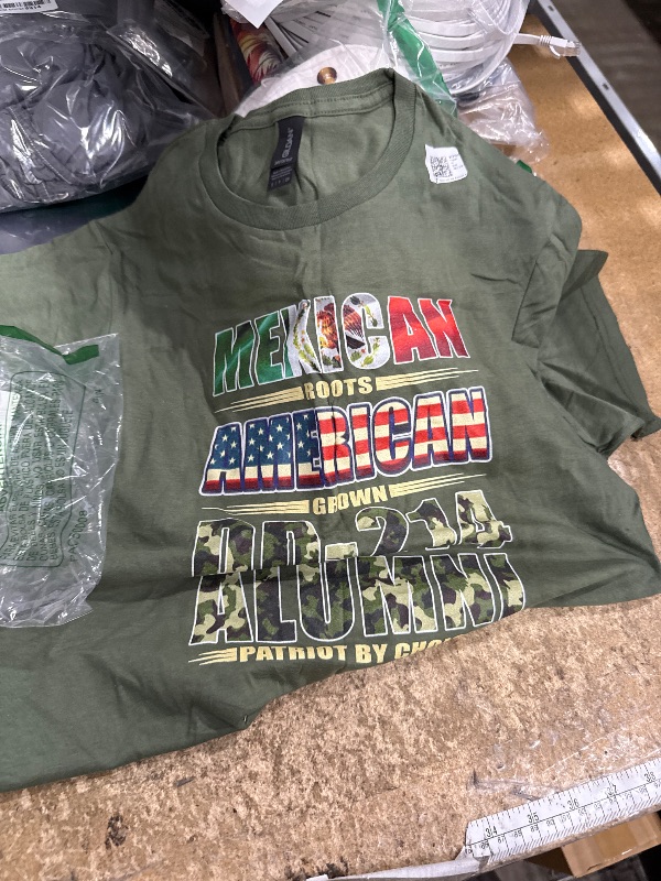 Photo 1 of "MEXICAN ROOTS AMERICAN GROWN" Dark Green Shirt Small