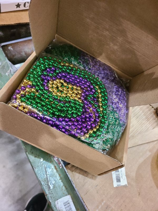Photo 1 of 14 Pcs Mardi Gras Costume Accessory, 2 Pcs Mardi Gras Wig Clown Hat and 12 Pcs Beads Green Purple Gold Metallic Beads Necklaces Accessories Women Men for Parade Throws Carnival Party Decor