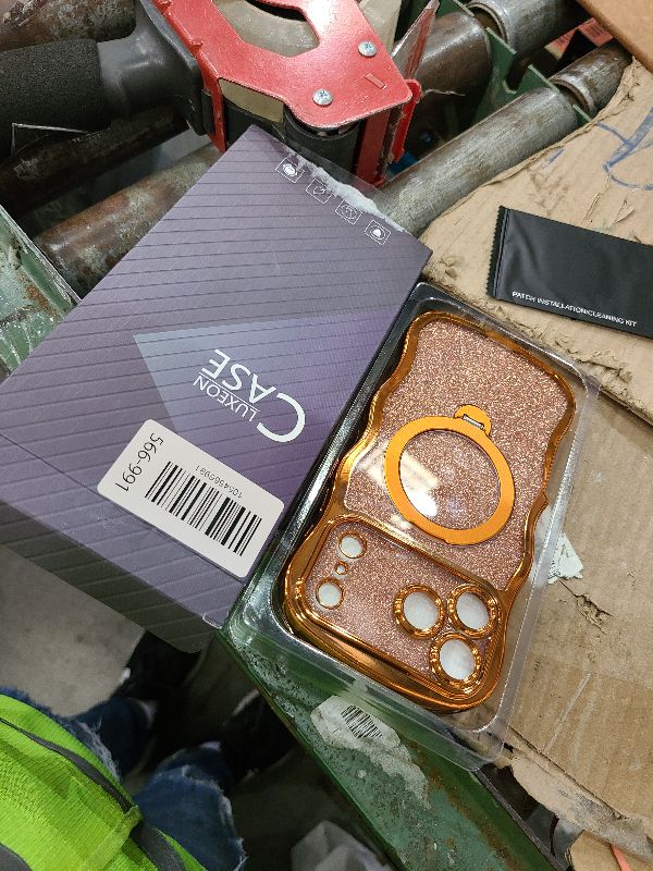 Photo 1 of 3 in 1 for iPhone 17 Pro Max Case with 360° Spin Magnetic Stand, 1X DIY Glitter Cardstock+1X Screen Protector, [Fit for Magsafe] Cute Wavy Glossy Clear Phone Cover for Women Girls 6.9", Cosmic Orange