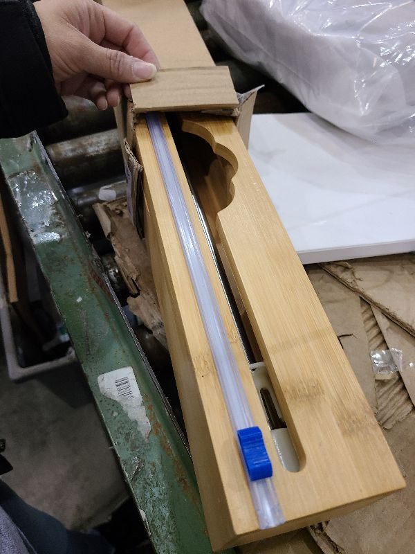 Photo 1 of 15'' Bamboo Plastic Wrap Dispenser with Cutter- Aluminum Foil Dispenser for Plastic Wrap, Parchment Paper Roll - Kitchen Wrap Dispenser with Cutter for Kitchen – Fits Up to 15'' Rolls