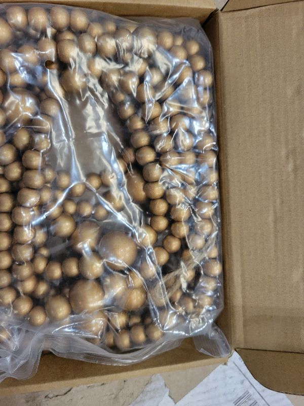 Photo 1 of 12 Feet Christmas Wooden Beads Garland Round Craft Farmhouse Vintage Wood Bead Garlands for Xmas Decoration Supplies(Gold)