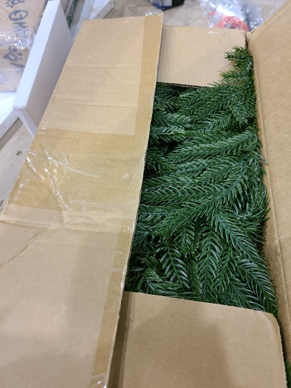 Photo 1 of 2 Pack Christmas Norfolk Pine Garlands 6FT, Real Touch Artificial Greenery Garland – Full Evergreen Pine Garland for Mantle, Fireplace, Table, Wall, Stairs & Outdoor Holiday Décor